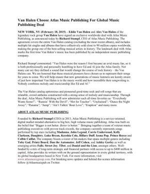 Van Halen Choose Atlas Music Publishing for Global Music Publishing Deal