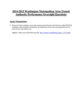 2014-2015 Washington Metropolitan Area Transit Authority Performance Oversight Questions