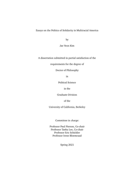 Essays on the Politics of Solidarity in Multiracial America by Jae Yeon