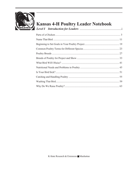 Kansas 4-H Poultry Leader Notebook Level I Introduction for Leaders