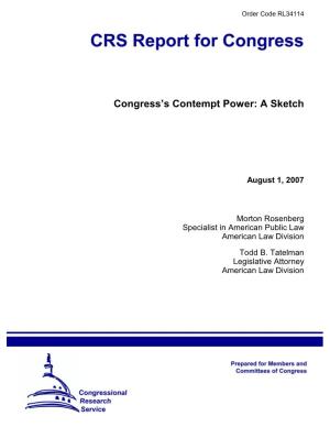 Congress's Contempt Power: a Sketch