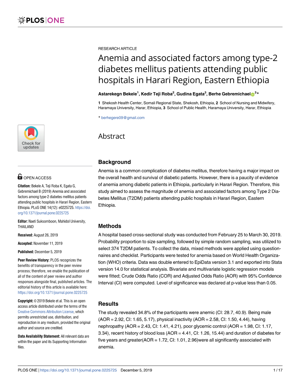 Anemia and Associated Factors Among Type-2 Diabetes Mellitus Patients Attending Public Hospitals in Harari Region, Eastern Ethiopia