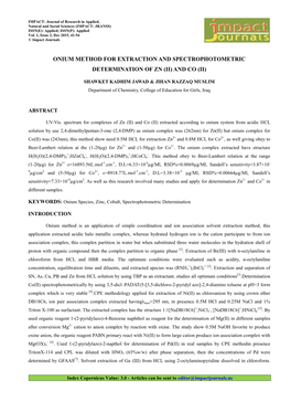 Onium Method for Extraction and Spectrophotometric Determination of Zn (Ii) and Co (Ii)