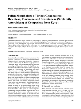 Pollen Morphology of Tribes Gnaphalieae, Helenieae, Plucheeae and Senecioneae (Subfamily Asteroideae) of Compositae from Egypt