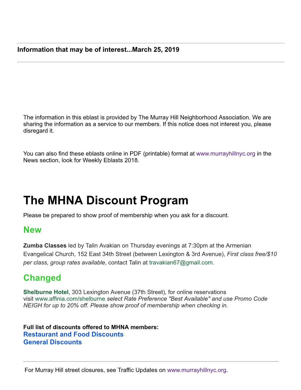 The MHNA Discount Program