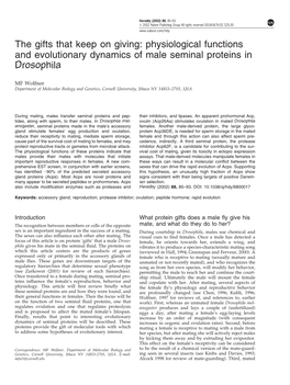 Physiological Functions and Evolutionary Dynamics of Male Seminal Proteins in Drosophila