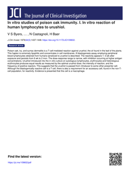 In Vitro Studies of Poison Oak Immunity. I. in Vitro Reaction of Human Lymphocytes to Urushiol