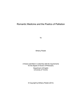 Romantic Medicine and the Poetics of Palliation