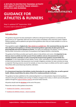 Guidance for Athletes & Runners
