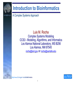 Introduction to Bioinformatics a Complex Systems Approach