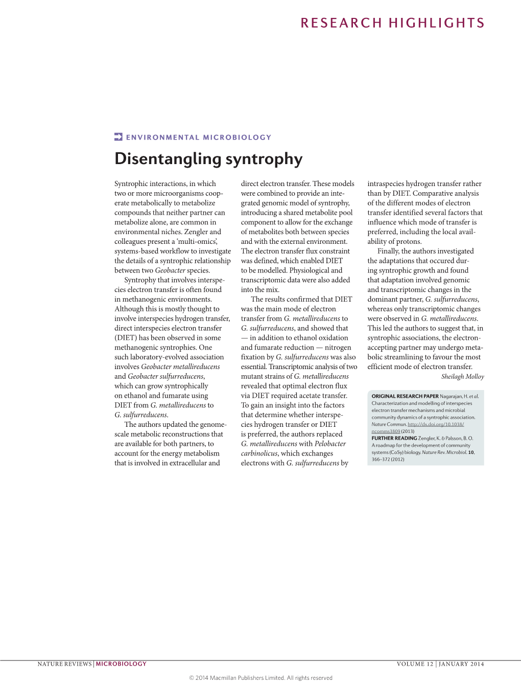 ENVIRONMENTAL MICROBIOLOGY Disentangling Syntrophy