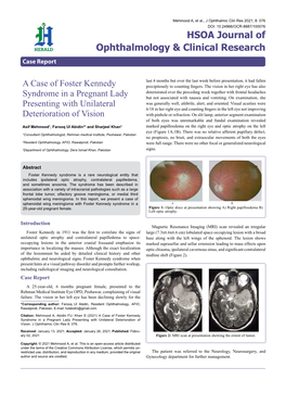 A Case of Foster Kennedy Syndrome in a Pregnant Lady Presenting with Unilateral Deterioration of Vision