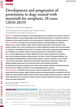 Development and Progression of Proteinuria in Dogs Treated with Masitinib for Neoplasia: 28 Cases (2010-2019)