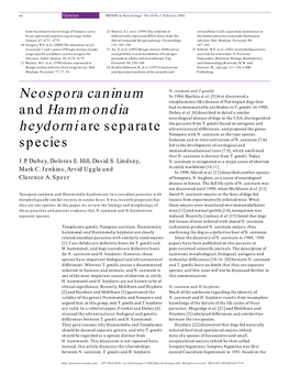 Neospora Caninum and Hammondia Heydorni Are Two Coccidian Parasites with Found N