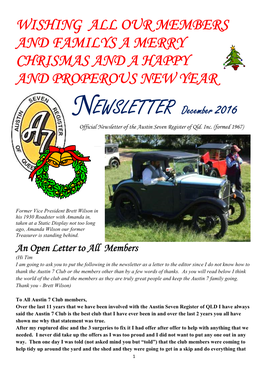 NEWSLETTER December 2016 Official Newsletter of the Austin Seven Register of Qld
