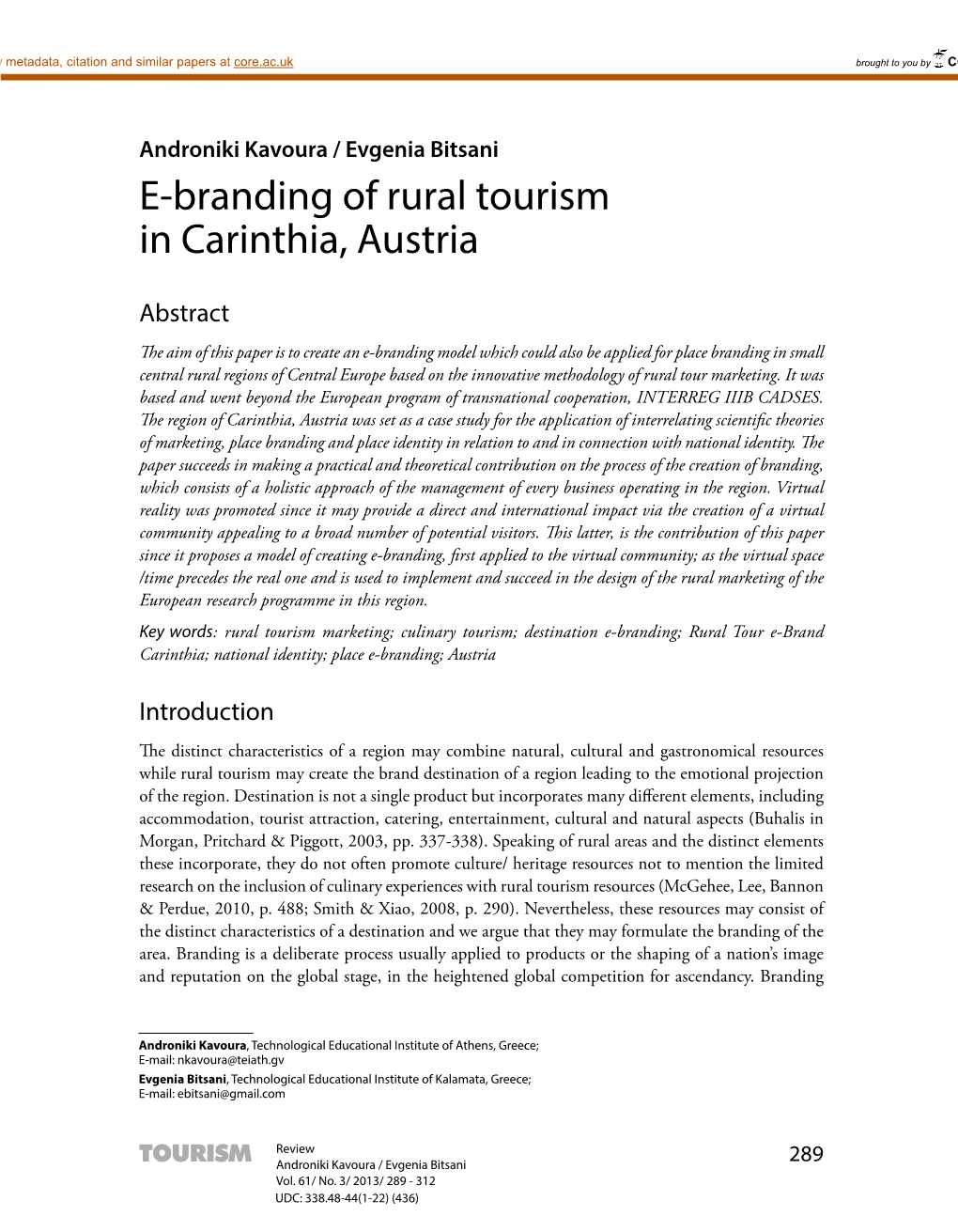 E-Branding of Rural Tourism in Carinthia, Austria