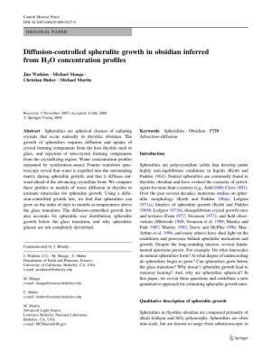 Diffusion-Controlled Spherulite Growth in Obsidian Inferred from H2O Concentration Proﬁles