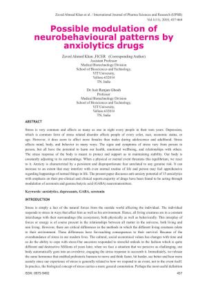 Possible Modulation of Neurobehavioural Patterns by Anxiolytics Drugs