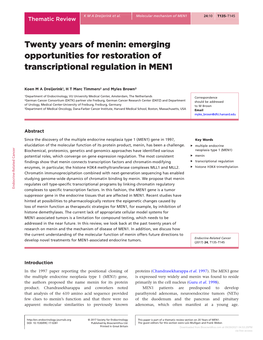 Twenty Years of Menin: Emerging Opportunities for Restoration of Transcriptional Regulation in MEN1