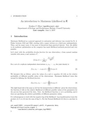 An Introduction to Maximum Likelihood in R