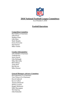 2018 National Football League Committees As of October 4, 2018