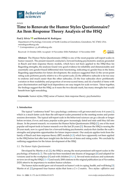 Time to Renovate the Humor Styles Questionnaire? an Item Response Theory Analysis of the HSQ