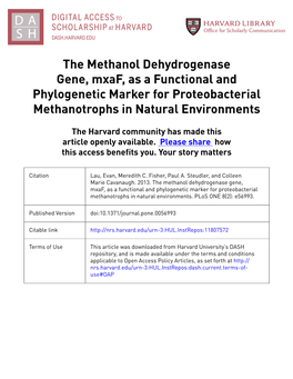 The Methanol Dehydrogenase Gene, Mxaf, As a Functional and Phylogenetic Marker for Proteobacterial Methanotrophs in Natural Environments