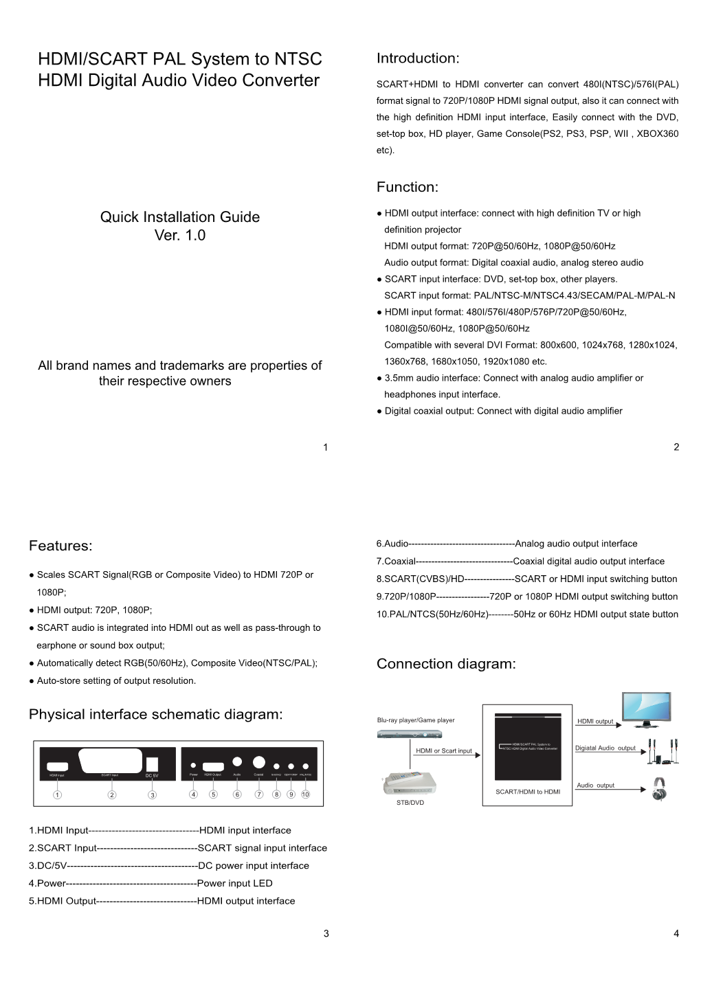 HDMI/SCART PAL System to NTSC HDMI Digital Audio Video Converter