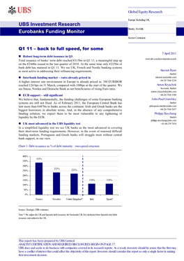 UBS Investment Research Eurobanks Funding Monitor