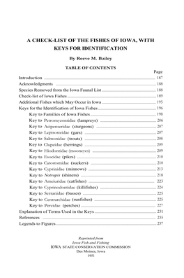 A Check-List of the Fishes of Iowa, with Keys for Identification