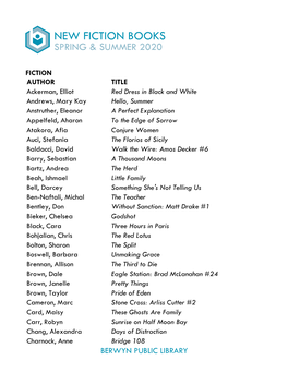 New Fiction Books Spring & Summer 2020