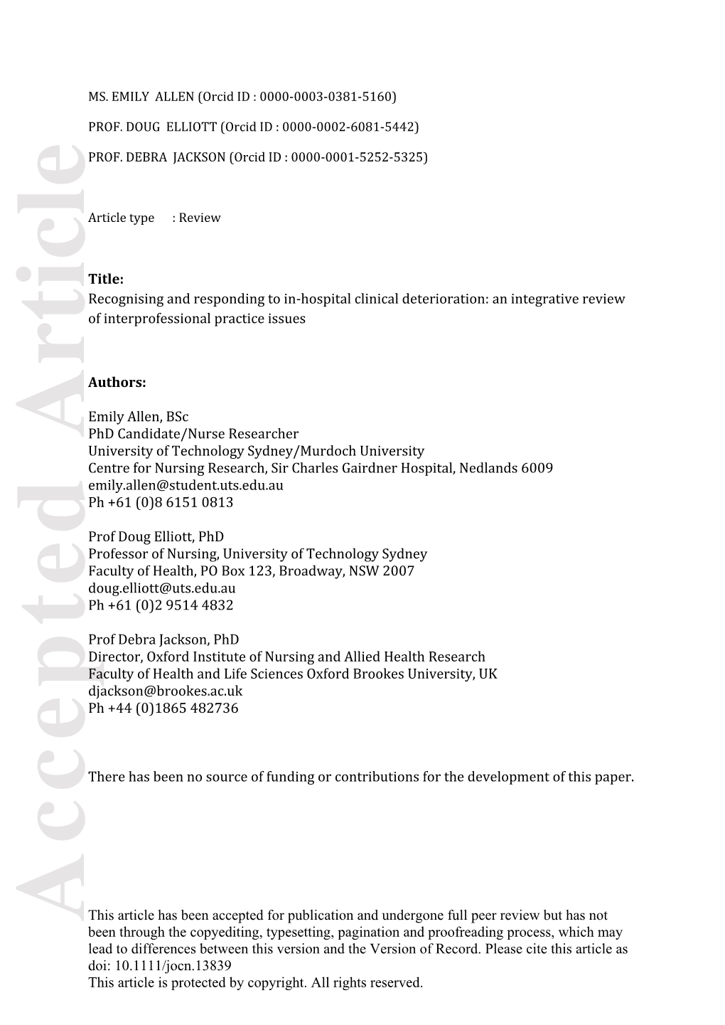 Hospital Clinical Deterioration:Sing Clinical an Responding to In-Hospital and Integrative Review