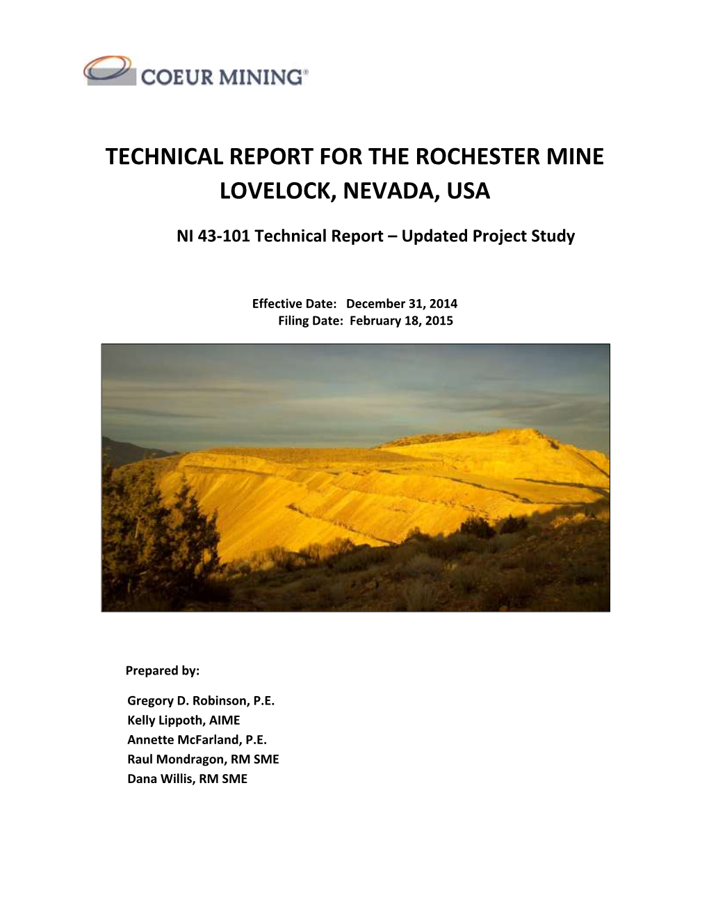 Technical Report for the Rochester Mine Lovelock, Nevada, Usa