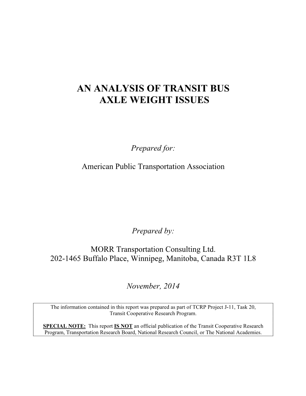 An Analysis of Transit Bus Axle Weight Issues