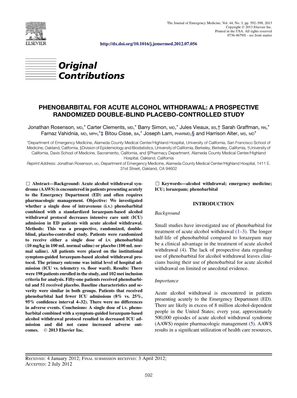 Phenobarbital for Acute Alcohol Withdrawal: a Prospective Randomized Double-Blind Placebo-Controlled Study