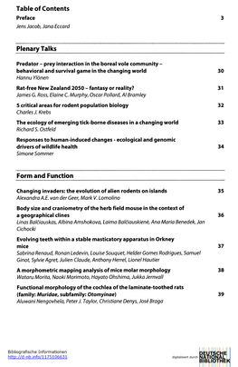 Table of Contents Plenary Talks Form and Function