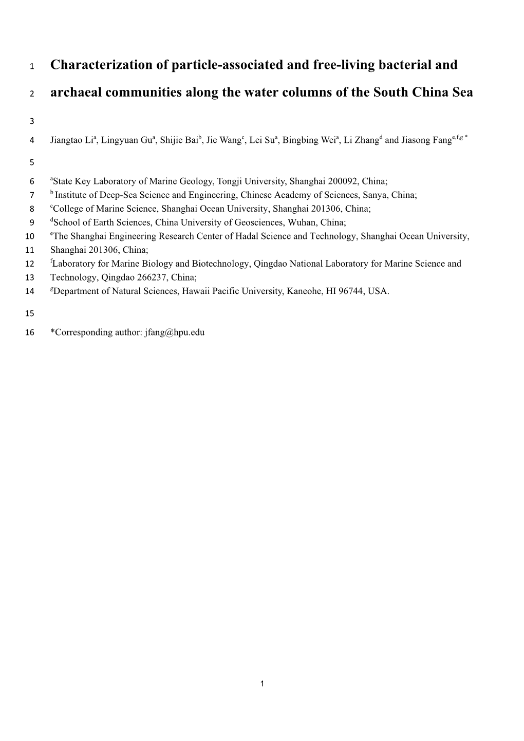 Archaeal Communities Along the Water Columns of the South China Sea