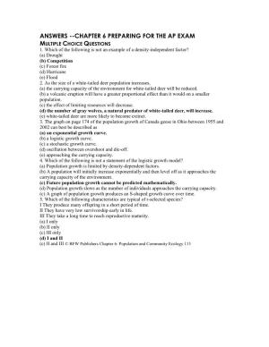 Answers --Chapter 6 Preparing for the Ap Exam Multiple Choice Questions 1