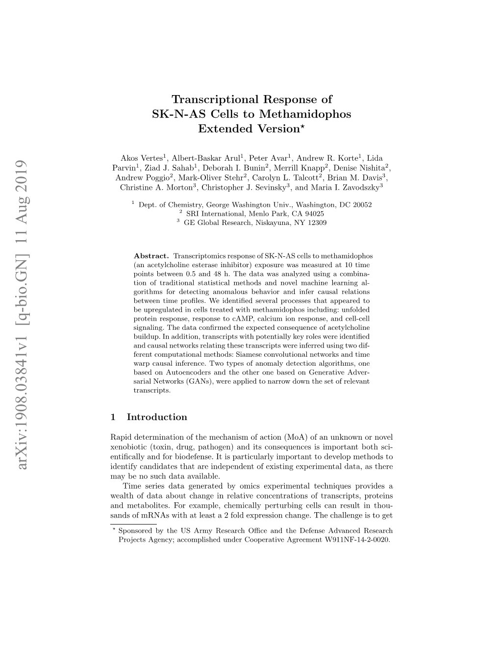 Arxiv:1908.03841V1 [Q-Bio.GN] 11 Aug 2019 Identify Candidates That Are Independent of Existing Experimental Data, As There May Be No Such Data Available