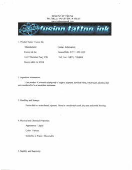 Fusion Tattoo Ink Material Safety Data Sheet