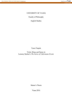 UNIVERSITY of VAASA Faculty of Philosophy English Studies Veera