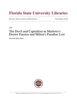 The Devil and Capitalism in Marlowe's Doctor Faustus and Milton's Paradise Lost Meredith Molly Hand