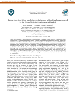 An Insight Into the Indigenous Wild Edible Plants Consumed by the Digaru Mishmi Tribe of Arunachal Pradesh