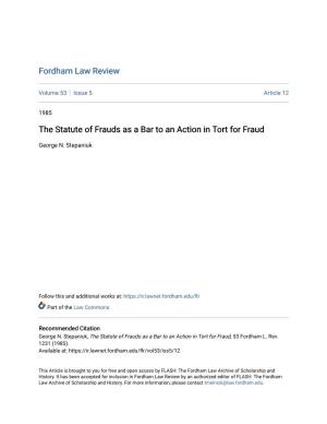 The Statute of Frauds As a Bar to an Action in Tort for Fraud