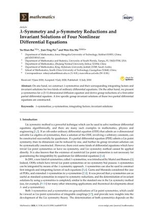 Symmetry Reductions and Invariant Solutions of Four Nonlinear Differential Equations