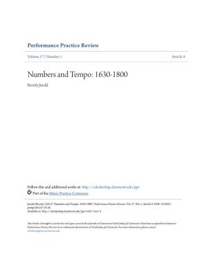 Numbers and Tempo: 1630-1800 Beverly Jerold