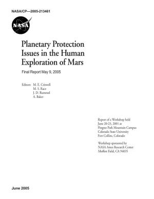 Planetary Protection Issues in the Human Exploration of Mars Final Report May 9, 2005
