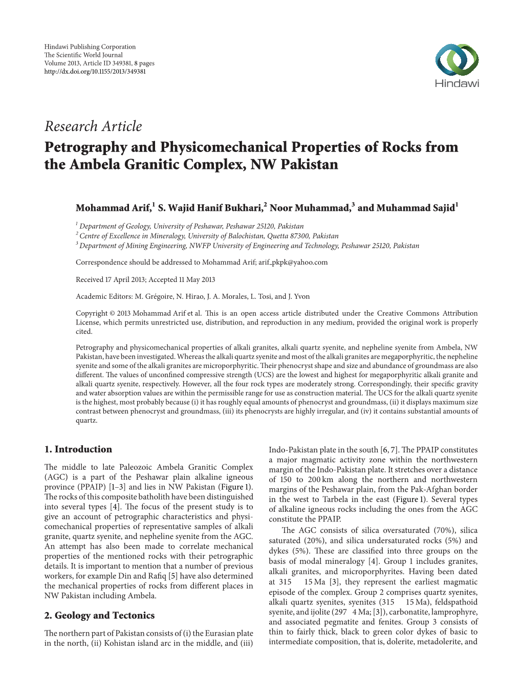 Petrography and Physicomechanical Properties of Rocks from the Ambela Granitic Complex, NW Pakistan