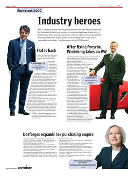 Fiat Is Back After Fixing Porsche, Wiedeking Takes on VW Desforges Expands Her Purchasing Empire