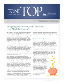 At the Budgeting the Internal Audit Function: How Much Is Enough?